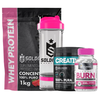kit Feminino: 1kg whey protein, Creatina 300g, Termognico, Coqueteleira 700ml Pro Rosa