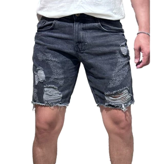 Short Jeans Masculino 100% algodão Urbanwave Slim Fit Original Desenhado a laser Preta