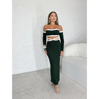 Conjunto Sara conjunto de saia longa e cropped top bicolor moda feminina
