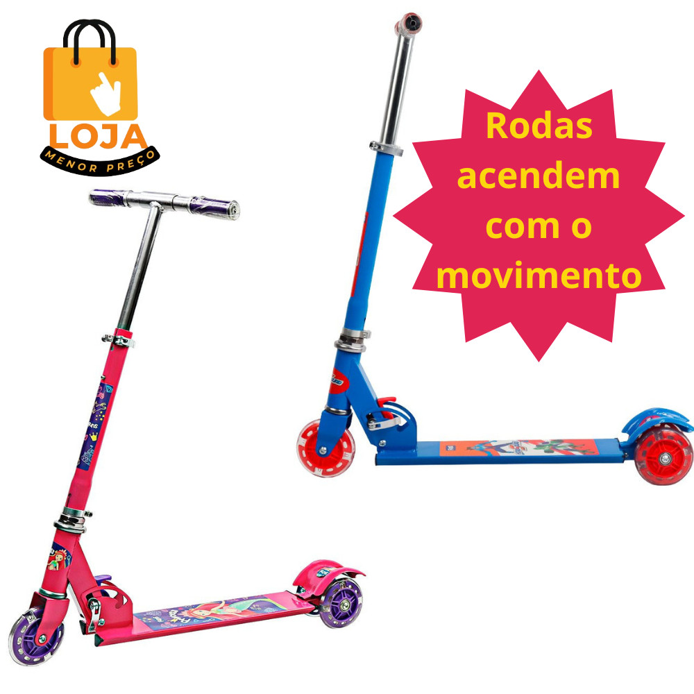 Patinete Infantil Metal 3 Rodinhas com Luz Led e Freio Ajustável Até ...