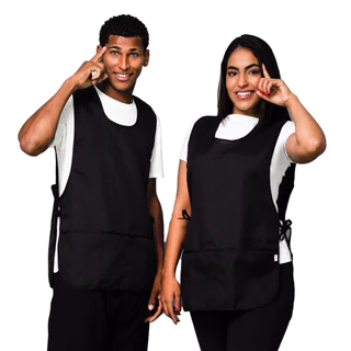 Kit 2 Avental Bata Com 2 Bolsos Oxford LojaLoja Liso Preto Frente e Costa