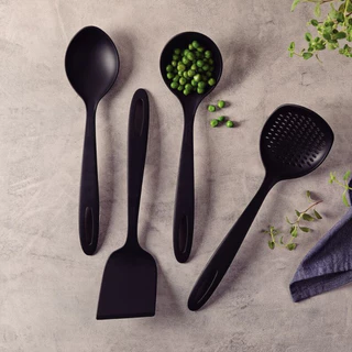 Kit Jogo Utensílios De Cozinha 4 Peças Tramontina Ability Preto Antiaderente Nylon Pegadores Conjunto Multiuso Cozinha