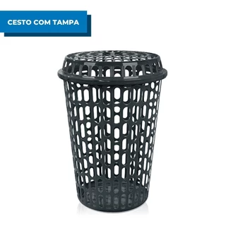 Cesto De Roupas Sujas Multiuso Telado Com Tampa 60l Preto Arqplast Organizador Roupa Suja Lavanderia Porta Brinquedos Objetos