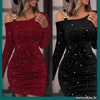 Vestido sexy De Manga Comprida Com Ajuste Apertado No Ombro