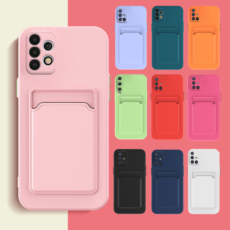 Capa De Silicone Líquido Para Samsung Galaxy S23 S24 Ultra Plus S21 FE A55 A52 A34 A54 A72 A14 A32 4G 5G Flexível De Suporte De Cartão A13 A23 A33 A53 A73