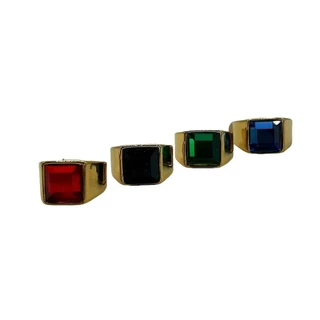 Anel Dedeira em Aço Inoxidavel com Pedra Vermelha/Verde/Azul/Preto Quadrado Grande