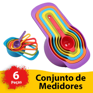 Kit Colheres Medidoras Conjunto 6 Peças Xícara Medidas Utensílios Cozinha Receita Copo