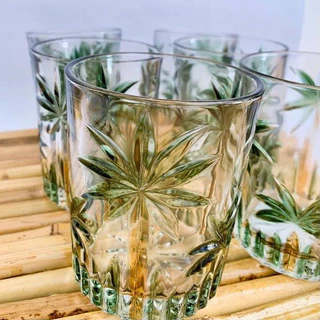 Cj 6 Copos Baixos Cristal Wolff Palm Tree Handpaint 340Ml