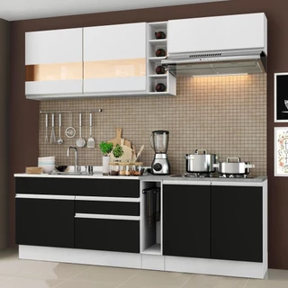 Cozinha Completa Madesa Parma com Armário e Balcão (Sem tampo e Pia) - Branco/Preto/Branco em Oferta na Shopee