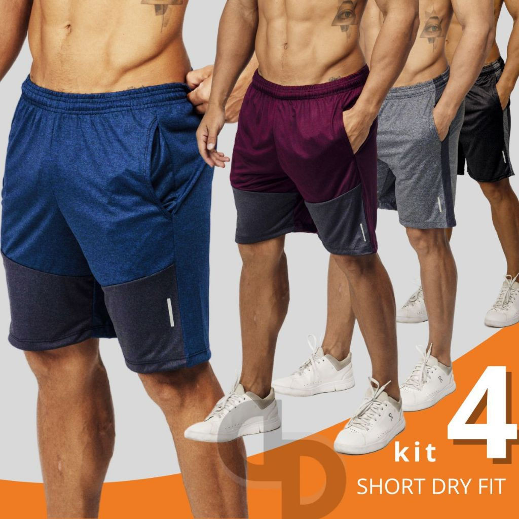 Kit 4 Shorts Academia Masculino Dry Fit Bermuda Esportiva Adulto 5YBL ...