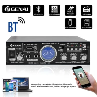 Amplificador 2 Canais 600W Pmpo220V STEREO BLUETOOTH RADIO USB Cartão SD Residencial home Thather