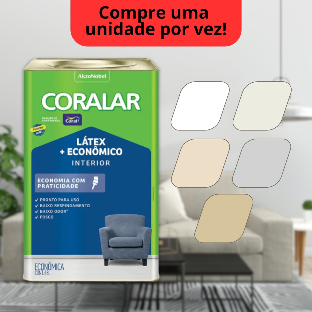 Tinta Látex Econômica Coralar Paredex Secagem Rápida 18 Litros Coral - cores | Parede, quarto, sala