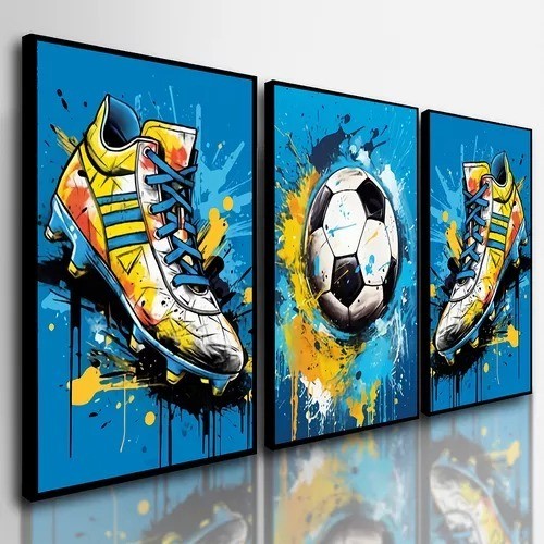Quadros Decorativos 50x30 Futebol Bola Chuteira Sala Quarto Luxo Premium
