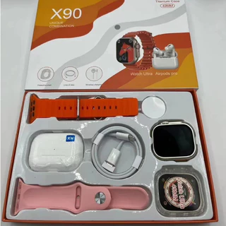 Relógio Original smartwatch X90 Ultra Série 8 8 Grátis 2 Tali Carregador De Fones De Ouvido Sem Fio TWS Completo Layar Ada Calculadora EarPods