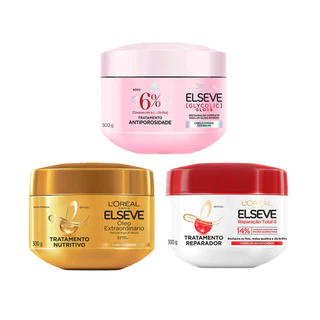 KIT C/3 MÁSCARA ELSEVE GLYCOLIC + REPARAÇÃO + EXTRAORDINÁRIO
