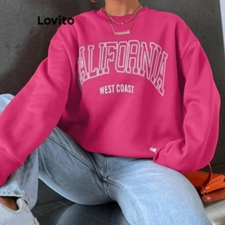 Lovito Moletom casual de malha canelada com padrão liso para mulheres LNL57411