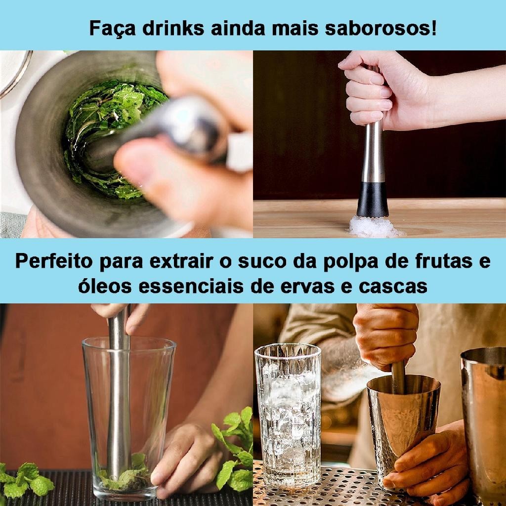 Socador Inox De Caipirinha E Drinks Macerador De Frutas Ervas Barman  Profissional Cozinha | Shopee Brasil