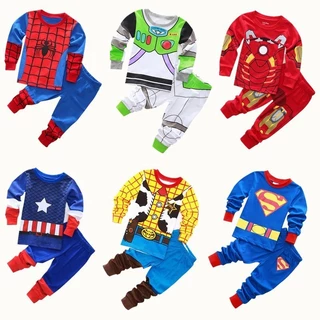 Conjunto Pijama Infantil de Manga Longa, Padrão do Super-Homem Homem-Aranha, Adequado para o Inverno de Outono em Oferta na Shopee