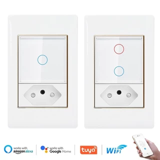 VISWE interruptor inteligente alexa tomadas e interruptores inteligenteinterruptor inteligente wifi tuya interruptor inteligente,118*72mm Plastic gold edge panel 1/2gang with socket