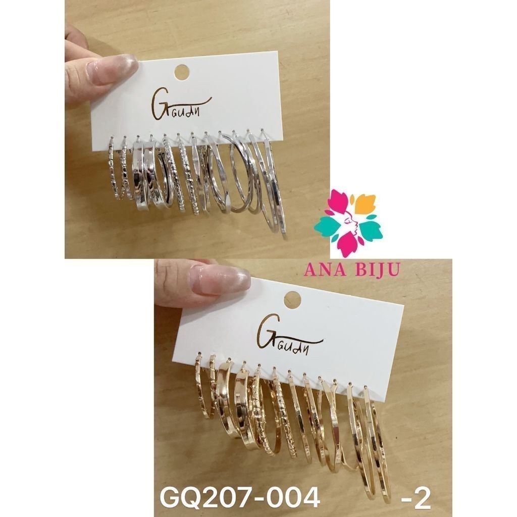NOVA KIT 6 Pares de Argolas Brincos Prata/Dourado-GQ207-004-YOUYI