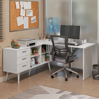 Mesa de Escritório em L 3 Gavetas Branco Lisboa Madesa XA em Oferta na Shopee