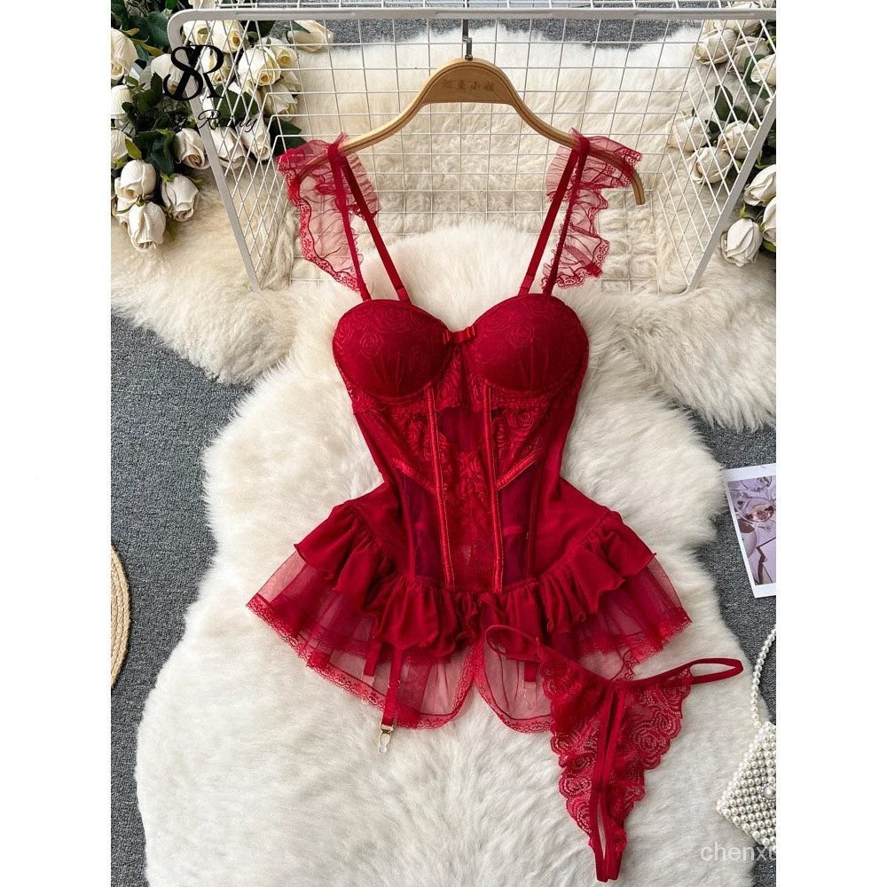 Roupa Interior Sexy Lace das mulheres Ruffles Sheer Camis Malha Sexy Porno  Virilha Aberta Fino Pijama Erótico | Shopee Brasil