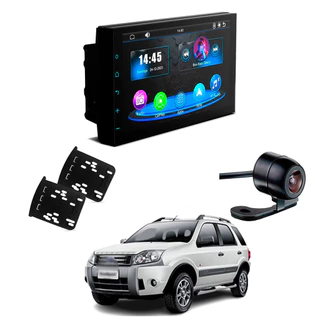 Central Multimídia CarPlay Android Auto Faaftech 7 Polegadas + Câmera de Ré Borboleta + Moldura 2din Ecosport 01-09