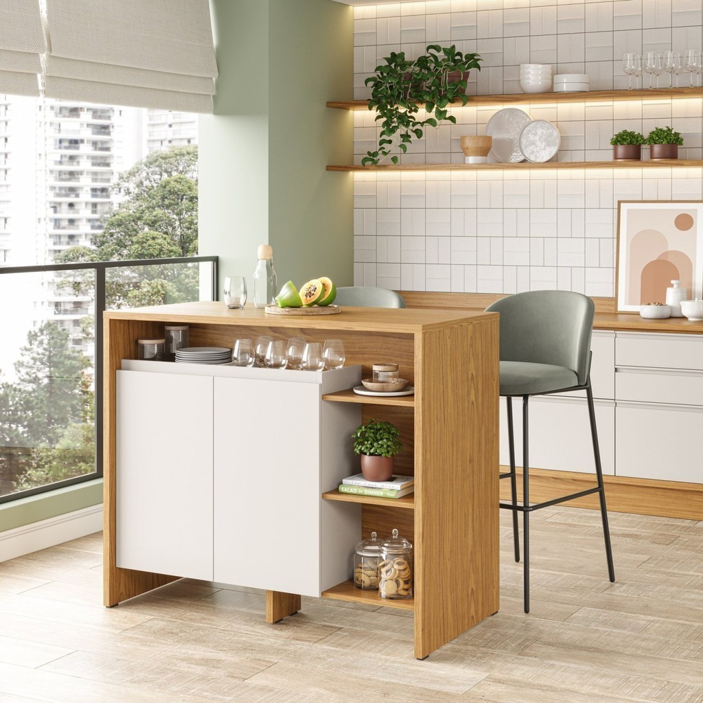 Ilha Gourmet 120cm 2 Portas Tampo Pintura UV 