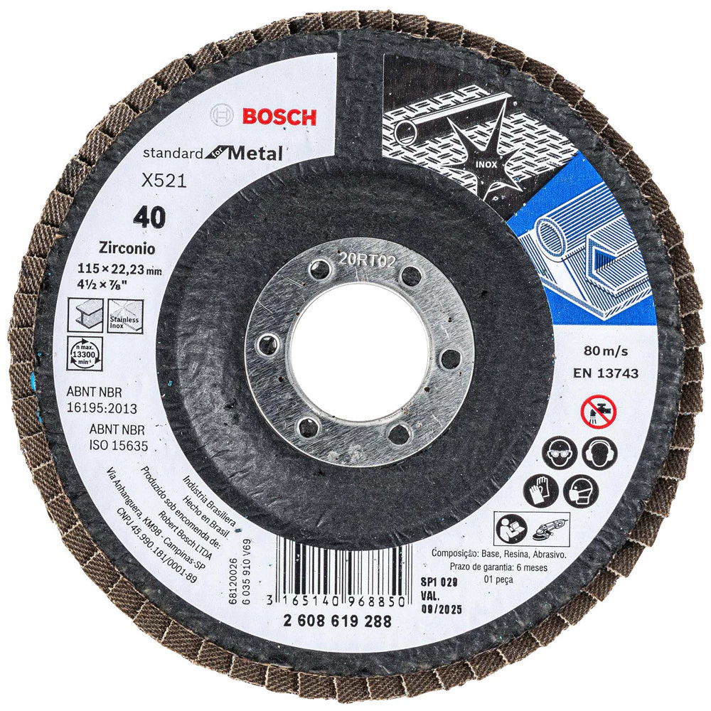 Disco Flap 115mm Bosch Grão 40 Standard for Metal Curvo Fibra de Vidro