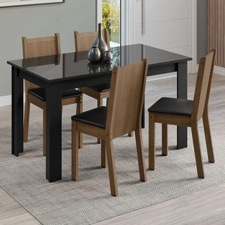 Conjunto Sala de Jantar Mesa Tampo de Vidro 4 Cadeiras Preto/Rustic Kiara Madesa em Oferta na Shopee