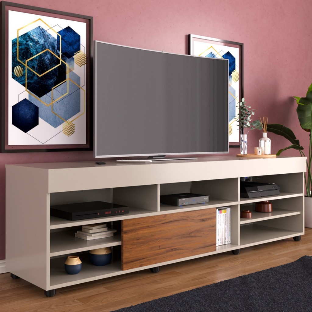 Rack para TV Até 55 Polegadas Live 1 Porta Off White/Seda - Panorama Móveis