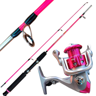 Kit de Pesca Pescaria Rosa Vara 15lb Molinete 3 Rolamentos