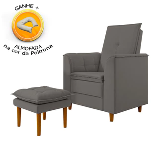 Poltrona de Amamentação Quarto Infantil com Puff Kate Suede Grafite + Binde Amofada