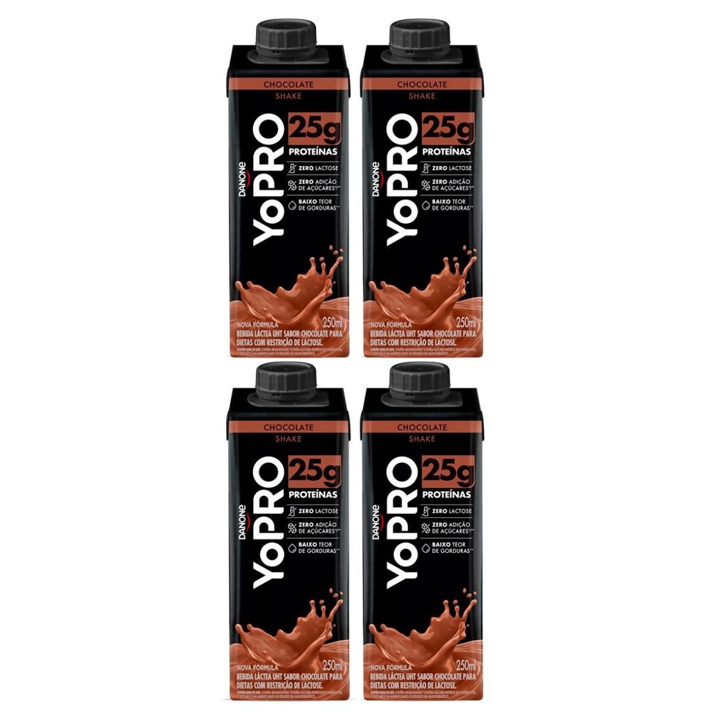 Kit 4 Bebida Láctea UHT YoPro Shake Sabor Chocolate 25g de Proteína ...