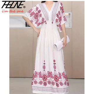 Vestido De Verão Da Moda Floral Indiana Tradicional Boêmia De 2024 Mulheres Maxi Long Beach Hawaii Viagem De Férias Roupas Indianas Casual Coreana Baju Black Cotton Linen Cool Dress