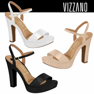 Sandália Feminina Vizzano Meia Pata Verniz Salto Alto Grosso Conforto