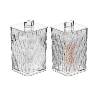 Kit Organizador com Tampa Porta Algodão e Cotonete Hastes Flexíveis 2 Peças Incolor Glamour Plasútil