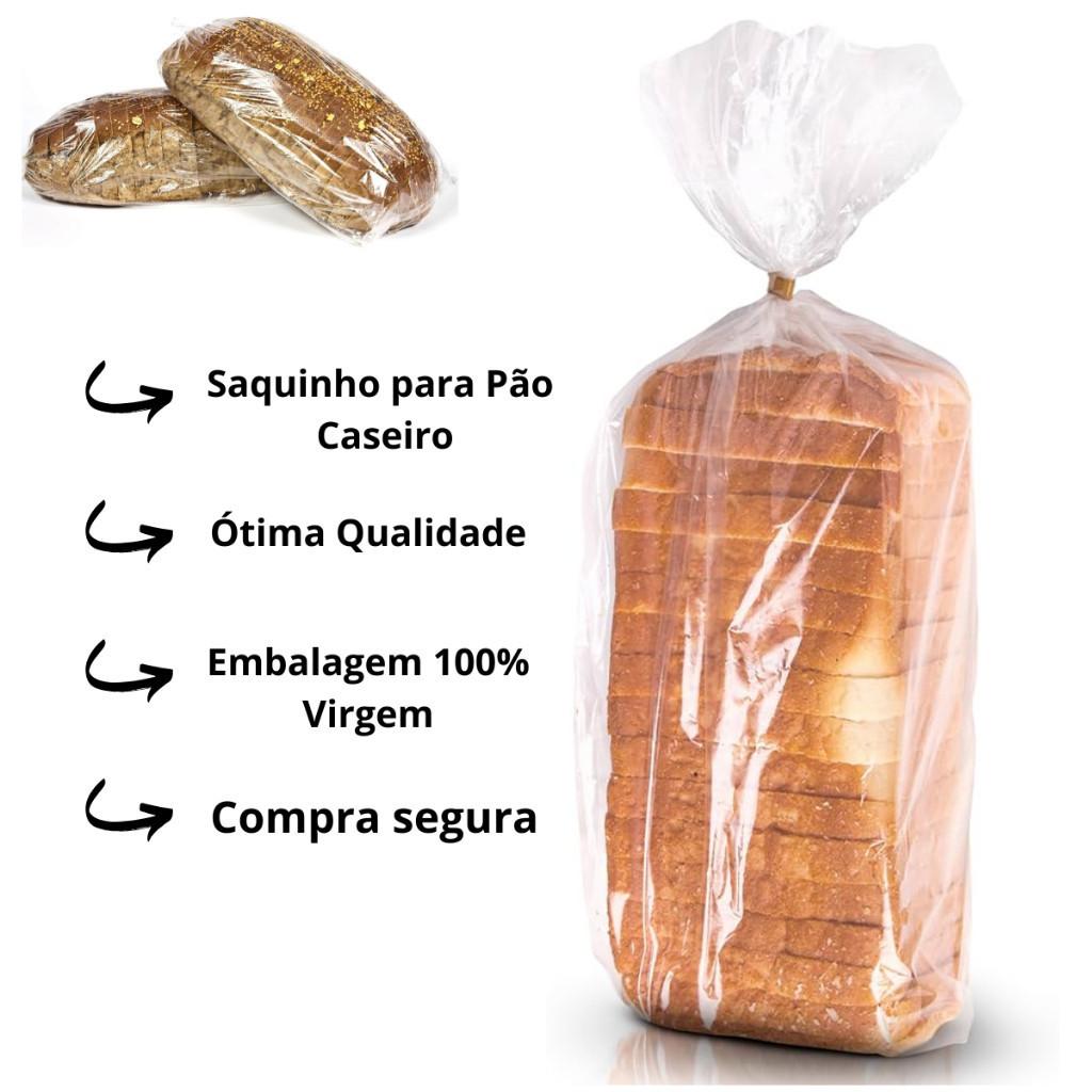 100 Saco plástico Pão Caseiro Pão de Forma Embalagem Transparente 22x45 ...