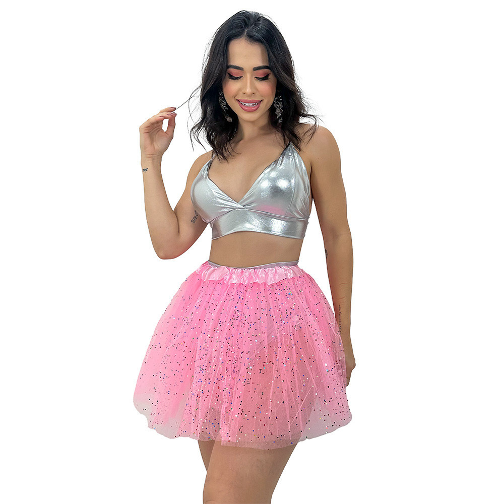 Tule Adulto Saia De Tule Rosa Com Brilho Glitter Saia Tule Rosa