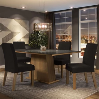 Conjunto Sala de Jantar  Mesa Tampo de Vidro  4 Cadeiras Rustic/Preto/Oxford Sabrina Madesa em Oferta na Shopee