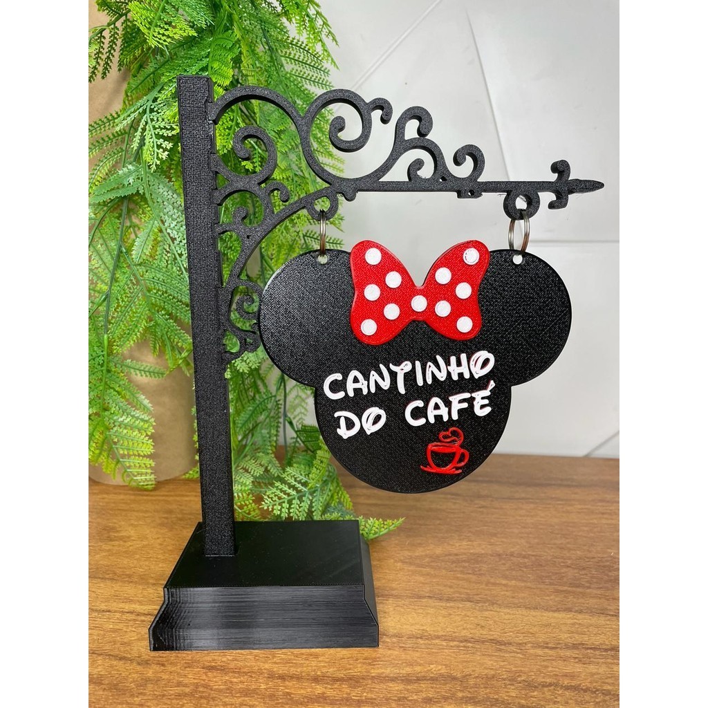 Placa com Base Decorativa "Cantinho do Café" da Minnie