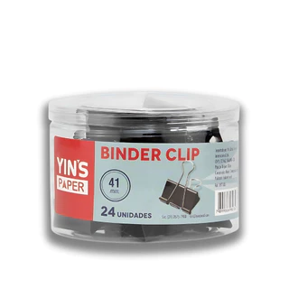 Prendedor de Papel Preto Metal 41mm Pote 24 Unidades Yins Paper Binder Clips Grampo Folha A4 Uso Geral Escritorio Escola