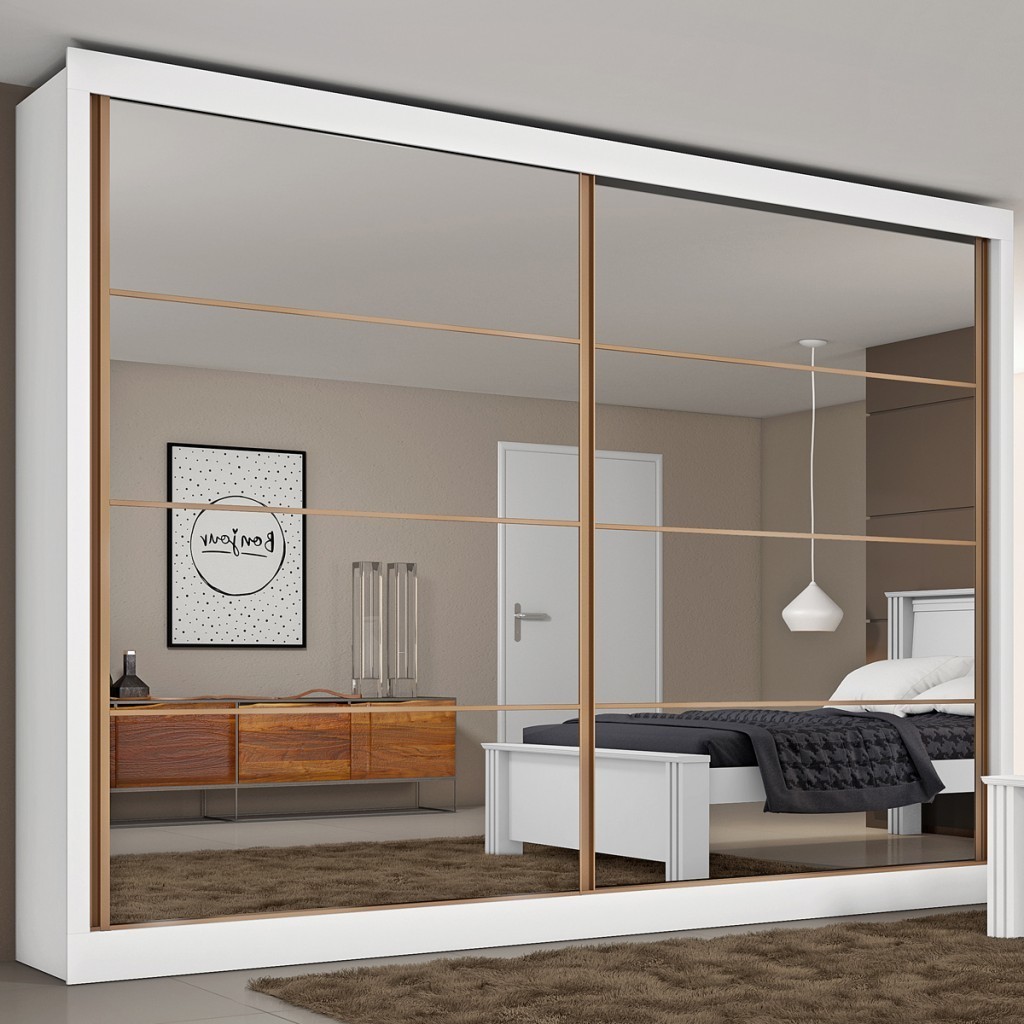 Guarda-Roupa Casal Paris Plus 2 Portas 6 Gavetas Espelhado 100% MDF Branco - Pnr Móveis