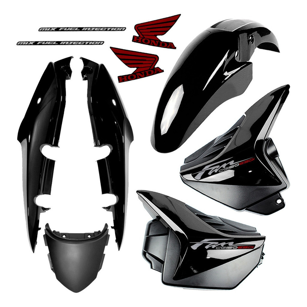 Kit Carenagem Cg Fan 150 Preta 2012 Esi Adesivado