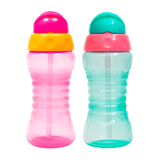Garrafa Infantil Canudo Retrátil 300ml Fresh Rosa + Garrafa com Canudo Retrátil 300ml Fresh Verde