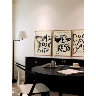 Kit 3 Quadros Decorativos Drinks Linhas Pretas Minimalista