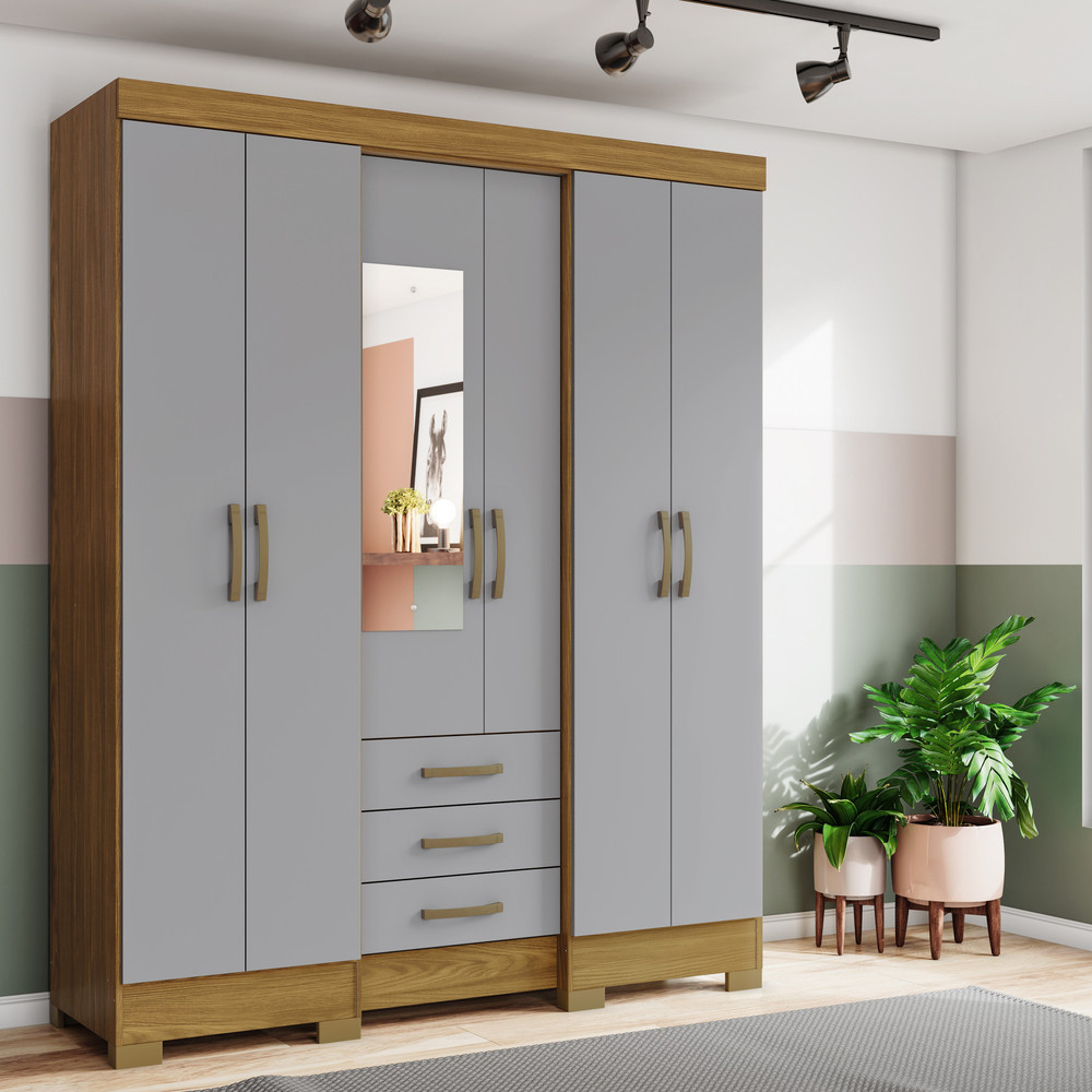 Guarda Roupa Casal 6 Portas 3 gavetas B23 Briz | Shopee Brasil