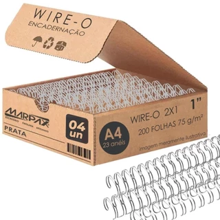 Wire-o para Encadernação 2x1 A4 Prata 1" para 200 fls 04un