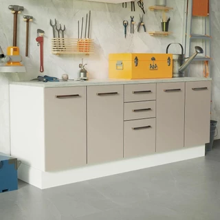 Kit com 2 Balcões Multiuso 4 Portas 3 Gavetas Branco/Crema Agata Madesa em Oferta na Shopee