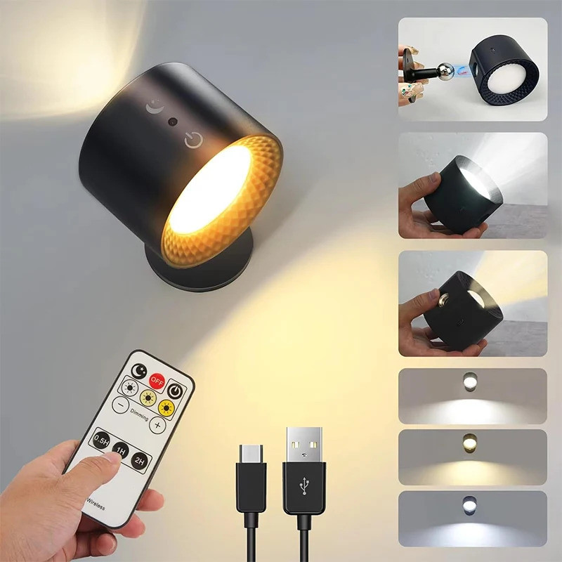 Led dupla cabeça parede lâmpada toque controle remoto 360 rotatable USB recarga sem fio portátil noite luz para a lâmpada de leitura do quarto